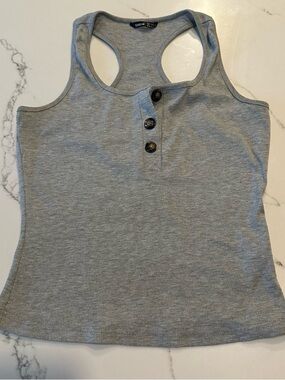 SHEIN Light Gray Ribbed Racerback Henley Tank